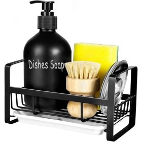 Stainless Steel Kitchen Sink Caddy Sponge Holder With Brush And Soap Storage, Countertop Organizer Rack With Adhesive Mount