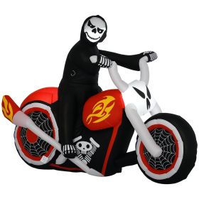 6 FT Halloween Inflatable Grim Reaper on Motorcycle Outdoor Decoration with Built-in LED Lights, IP44 Weather-Resistant Blow Up Skeleton Biker with St