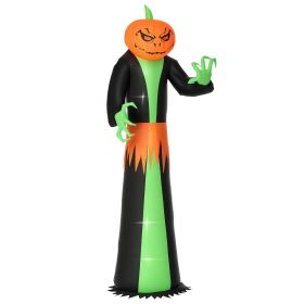 9 FT Halloween Inflatable Pumpkin Ghost Outdoor Decoration with Built-in LED Lights, IP44 Waterproof Giant Blow Up Pumpkin Yard Decoration with Stakes
