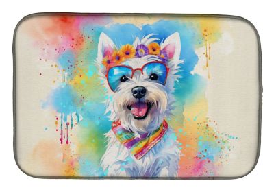 Westie Hippie Dawg Dish Drying Mat Absorbent Dish Drying Mat Pad for Kitchen Counter Dish Drainer Mat for Countertop, 14 x 21", Multicolor
