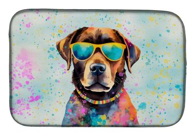 Chocolate Labrador Hippie Dawg Dish Drying Mat Absorbent Dish Drying Mat Pad for Kitchen Counter Dish Drainer Mat for Countertop, 14 x 21", Multi