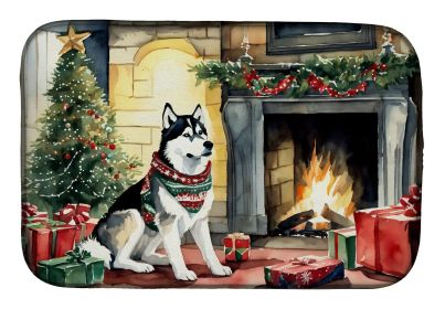 Siberian Husky Cozy Christmas Dish Drying Mat Absorbent Dish Drying Mat Pad for Kitchen Counter Dish Drainer Mat for Countertop, 14 x 21", Multic