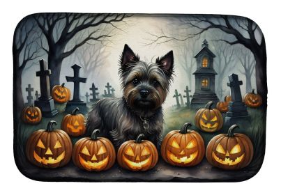 Cairn Terrier Spooky Halloween Dish Drying Mat Absorbent Dish Drying Mat Pad for Kitchen Counter Dish Drainer Mat for Countertop, 14 x 21", Multi