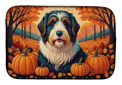 Bearded Collie Fall Dish Drying Mat Absorbent Dish Drying Mat Pad for Kitchen Counter Dish Drainer Mat for Countertop, 14 x 21", Multicolor