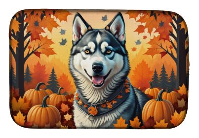 Siberian Husky Fall Dish Drying Mat Absorbent Dish Drying Mat Pad for Kitchen Counter Dish Drainer Mat for Countertop, 14 x 21", Multicolor