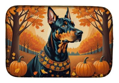 Doberman Pinscher Fall Dish Drying Mat Absorbent Dish Drying Mat Pad for Kitchen Counter Dish Drainer Mat for Countertop, 14 x 21", Multicolor