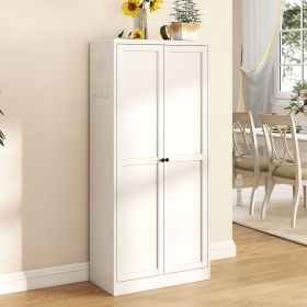 61" White Metal Kitchen Pantry Cabinet Adjustable Storage with 4 Shelves (110lb Capacity), Heavy Duty Freestanding Pantry Organizer for Kitchen