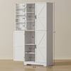 Farmhouse Kitchen Pantry, 72" Tall Pantry Cabinet with 4 Barn Doors, 4 Adjustable Shelves and 8 Door Shelves, White