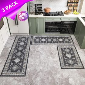 Kitchen Rug Sets 3 Piece with Runner Non Slip Kitchen Rugs and Mats Washable Kitchen Mats for Floor Thick Kitchen Floor Mat Carpet Runner Rugs fo (Color: Gray)