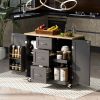 Rolling Kitchen Island with Storage, Kitchen Cart with Rubber Wood Top, 3 Drawer, 2 Slide-Out Shelf and Internal Storage Rack
