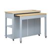 47 inch Kitchen Island with Extendable Dining Table, Rubber Wood Veneer Kitchen Table with Internal Storage Rack, Power Outlet