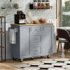 Rolling Kitchen Island with Storage, Kitchen Cart with Rubber Wood Top, 3 Drawer, 2 Slide-Out Shelf and Internal Storage Rack